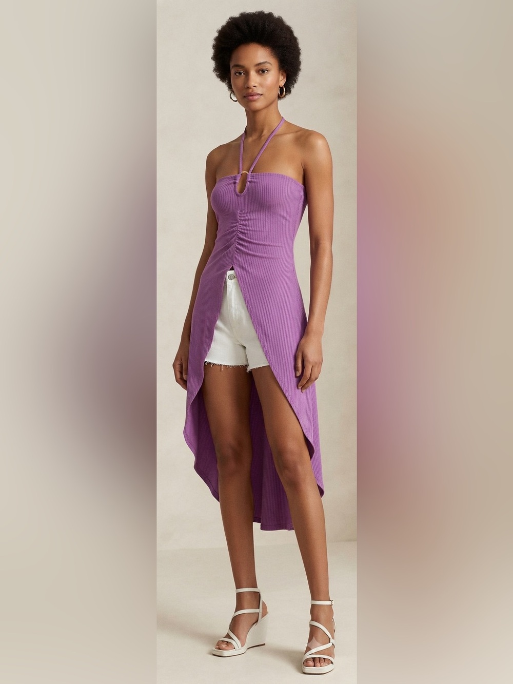 VENUS Lilac Halter Ribbed High-Low Top
